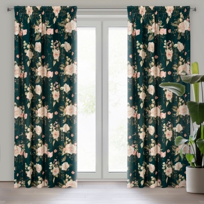 ZASŁONA GOTOWA ROSE NA TAŚMIE 135 X 270 CM CIEMNOZIELONY