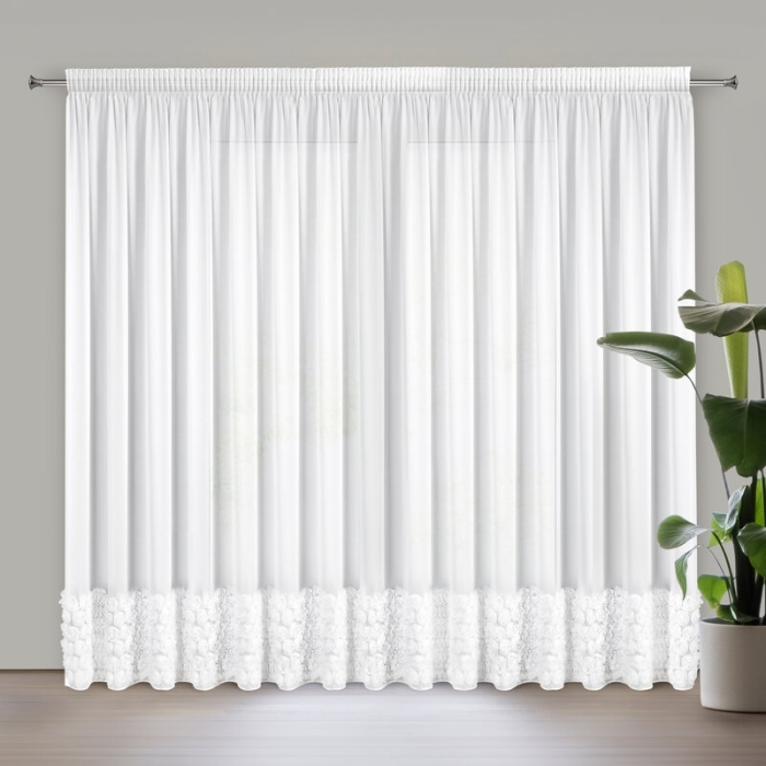 ZASŁONA GOTOWA ROSES 7 NA TAŚMIE 350 X 270 CM BIAŁY